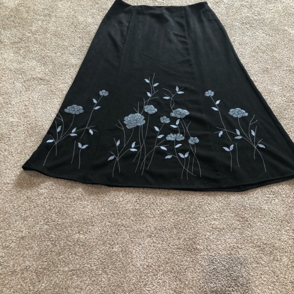 Black Maxi Skirt with Blue Flowers